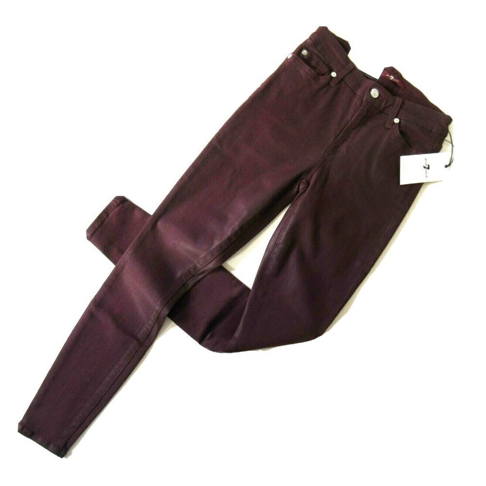 NWT 7 For All Mankind The Skinny Ankle in Bordeaux Coated Stretch Jeans 25